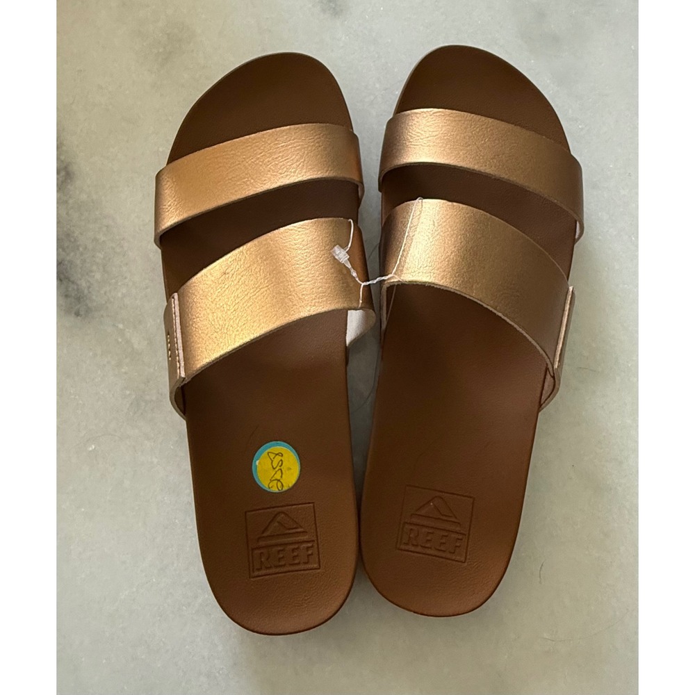 Reef Cushion Vista Sandals Womens 9 Copper Metallic Double Strap Slide Shoes